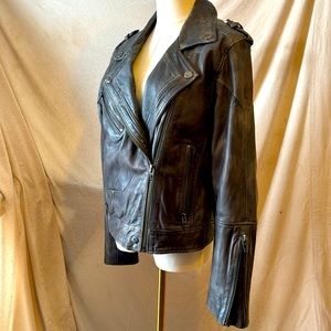 EUC Blank NYC Grey Real leather Moto Punk Biker Jacket Large Gunmetal Vintage 🖤